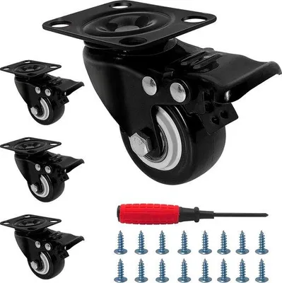 Image de Roulettes de transport robustes, 50 mm, capacité de charge de 280 kg, roulettes pour meubles, pivotantes, avec frein de sécurité, lot de 4, vis et tournevis inclus