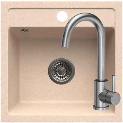 Produktbild von MIT ARMATUR - LINDBERGH® Granitspüle Beige "LUX22 + 1-Helia" inkl. Siphon, Küchenspüle Einbauspüle KÜCHE Spüle