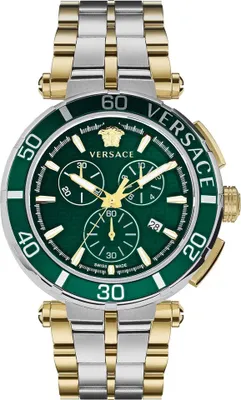 Produktbild von Versace VE3L00422 Greca Chrono grün silber gold Edelstahl Armband Uhr Herren NEU