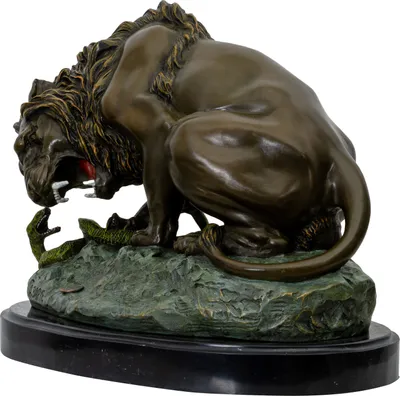 Produktbild von Bronzeskulptur nach Barye Löwe Schlange im Antik-Stil Bronze 29cm Replik Kopie