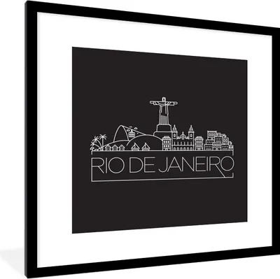 Produktbild von MuchoWow® MuchoWow® Gerahmtes Poster Stadtbild ''Rio de Janeiro'' auf schwarzem Hintergrund 40x40 cm - Poster mit zchwarzem Bilderrahmen - Poster - Plakat im Rahmen