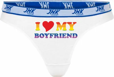 Produktbild von Damen Thong Slip - Boxer-0073-woman-white-v-S - weiß - S - vorn - I love my Boyfriend - lustiges Motiv - Spruch - Unterwäsche - Unterhose - Freizeit - lustig