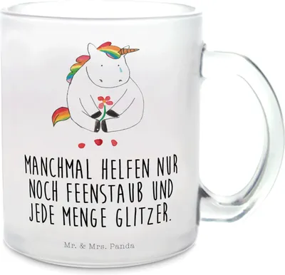 Produktbild von Mr. & Mrs. Panda Teetasse Einhorn Traurig - Transparent - Geschenk, Liebe, Tee Tasse, Motivtasse, Glitzer, Freunde, Unicorn, Pott, Einhörner, Häferl, Teeglas, Trauer