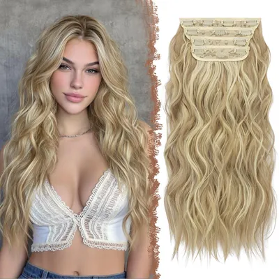 Produktbild von Solidchoice – Clip-in Haarverlängerungen, 4 Stück, 50 cm lang, mit blonden Strähnen