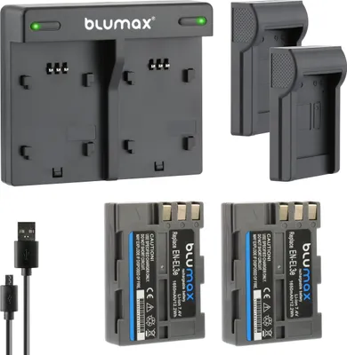 Produktbild von 2x Akku + Lader für Nikon EN-EL3e  DSLR D700 D900 D200 D300 1650 mAh (7,4V)