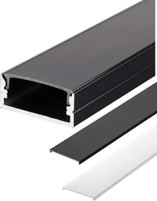 Produktbild von 1m schwarzer Alu Profile Alu Schiene LED Kanal System für LED-Streifen inkl. schwarz und weiße Abdeckung. Profil N