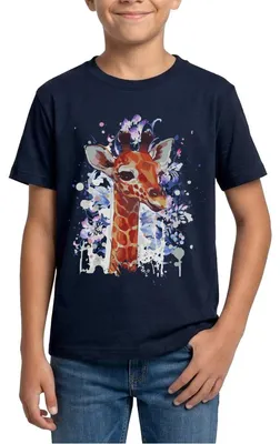 Produktbild von Spreadshirt Giraffe Tier Witzig Geschenkidee Lustig Geschenk Teenager T-Shirt, 152/164 (12-14 Jahre), Navy