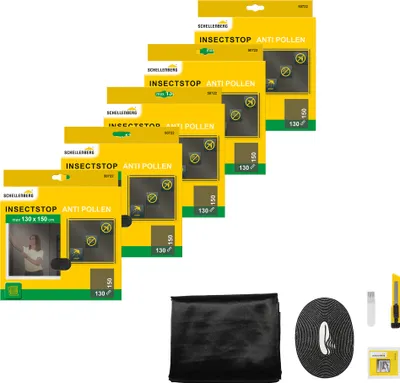 Produktbild von Schellenberg 5er Pack 50722 Pollen-Fliegengitter für Fenster, kombiniert Pollenschutz und Insektenschutz, 130 x 150 cm, anthrazit
