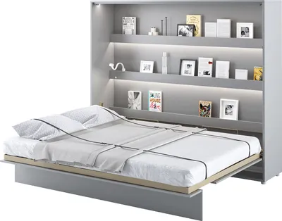 Produktbild von MEBLINI Schrankbett Bed Concept - Wandbett mit Lattenrost - Klappbett mit Schrank - Wandklappbett - Murphy Bed - Bettschrank - BC-14 - 160x200cm Horizontal - Grau Matt