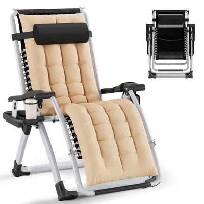 Produktbild von Arvioo Sonnenliege Liegestuhl Klappbar & Wetterfest, Extra Breit Gartenstuhl Belastbar 200kg, Ergonomisches Relaxliege Verstellbare Rückenlehne, Beige