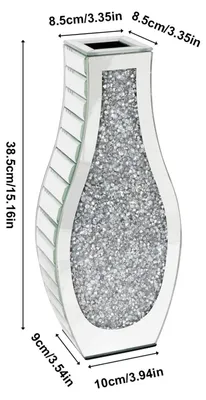 Produktbild von Moderne zerstoßene Diamant Spiegelvase - Tischvase aus Glas und Kristall - Größe S - Spiegelnde Deko für Zuhause - Silber