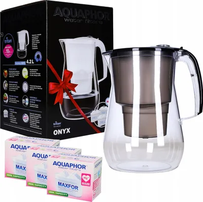 Produktbild von AQUAPHOR Onyx schwarz inkl. 1 MAXFOR+ Filterkartusche - Premium-Wasserfilter aus TRITAN. Reduziert von Kalk, Chlor & weiteren Stoffen