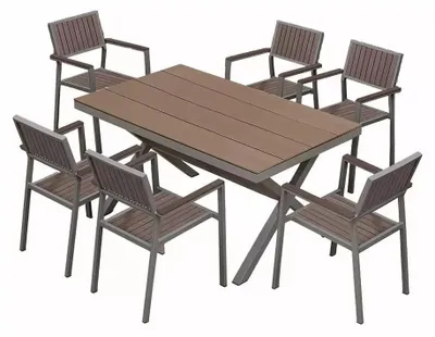 Produktbild von Gartenmöbelset mit 6 Stühlen und Tisch aus Aluminium und Polywood