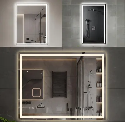 Immagine prodotto di Specchio da bagno a LED - Specchio da parete rettangolare - Antiappannamento - Luce regolabile - Specchio da trucco illuminato - 70x50 cm