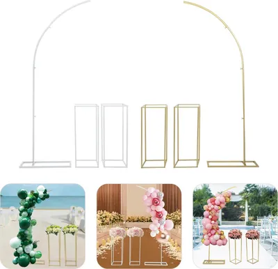 Produktbild von Hochzeitsbogen & 2 Blumenständer - Ballonbogen/Backdrop Ständer - 3-teiliges Set - Stahlrohr - 10 kg je Ständer - Weiß