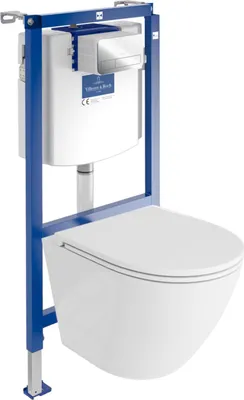 Produktbild von DOMINO Villeroy&Boch ViConnect H112 Vorwandelement Unterputz WC mit Bedienplatte + Wand Hänge Tiefspül WC Sofi One Weiß Spülrandlos | WC Komplettset |