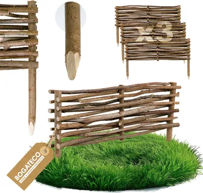 Obrázok produktu pre BOGATECO 3 x lemovanie záhonov z lieskových orechov | výška 20 cm a dĺžka 60 cm | plot z plotov Ideálne ako lemovanie záhonov