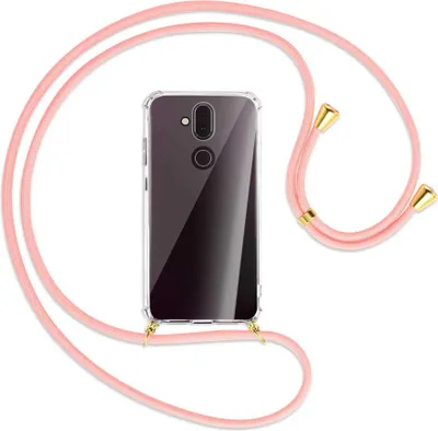 Produktbild von Handykette Backcover-Schutzhülle mit Band (Metall goldfarben) für Nokia 8.1 - rosa