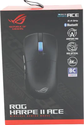 Produktbild von ASUS ROG Harpe II Ace, rechts, Optisch, RF Wireless + Bluetooth + USB Type-A, 42000 DPI, Schwarz
