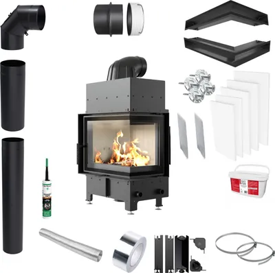 Immagine prodotto di Inserto per caminetto KRATKI FLOKI S Right 8kW SET COMPLETO per INSTALLAZIONE Ø 160