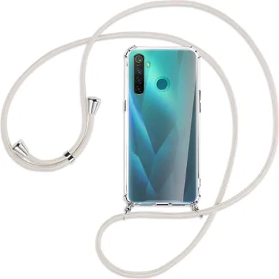 Produktbild von Handykette Backcover-Schutzhülle mit Band (Metall silberfarben) für Realme 5 Pro - broken white