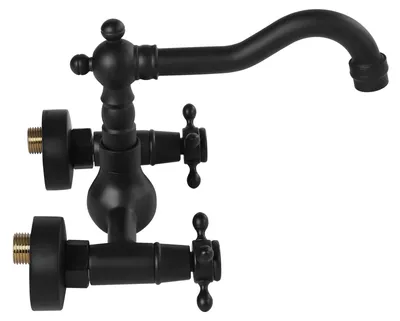 Produktbild von Küchenarmatur - Wandmontage Wasserhahn - 360° drehbarer Auslauf - Zweigriff für Warm- und Kaltwasser - Messing - Keramikventil - schwarz