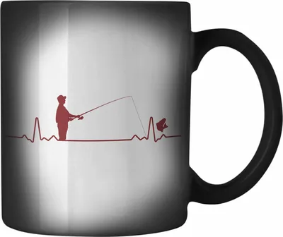 Produktbild von Trendation - Angler Farbwechsel Zauber-Tasse Geschenk Männer Grafik Herzschlag Lustig für Fischer Geschenkidee Angeln Fischen (Schwarz)