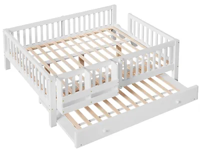 Produktbild von Flieks Kinderbett 140x200cm mit Ausziehbett 90x190cm, Kinder Hochbett mit Rausfallschutz und Leiter, Holzbett Tagesbett mit Ablagen, Weiß