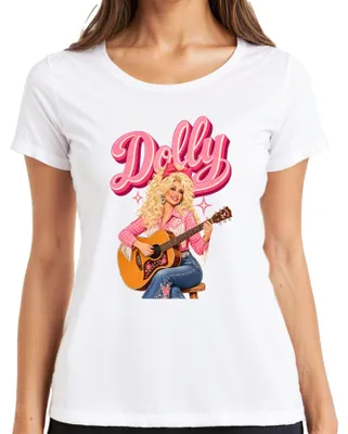 Produktbild von Dolly Parton Country Musik Sängerin Gitarre Cowgirl Western Retro Damen T-Shirt, Weiß, M
