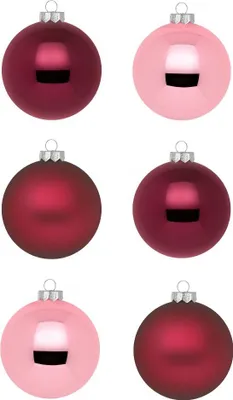 Six Christmas ornaments arranged in two columns and three rows against a white background.
