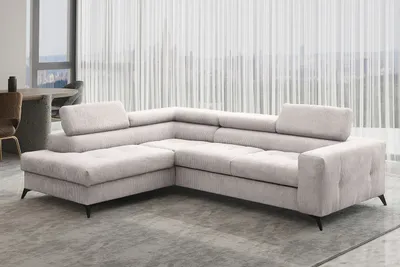 Produktbild von Kaiser Möbel Ecksofa mit schlaffunktion und bettkasten, Sofa L-form, Couch L-form Arcadi Dicker Cord Ecru Links