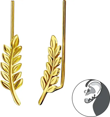 Produktbild von 1 Paar Ear Climber 925 Sterling Silber vergoldet Zweig Ohrstecker Ohrklemme