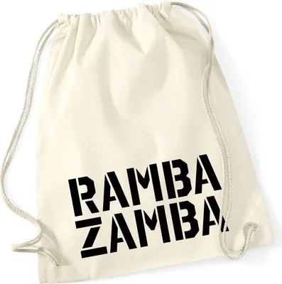 Produktbild von Huuraa Turnbeutel Rambazamba Schriftzug 12 Liter Natural Baumwolle Rucksack Geschenkidee
