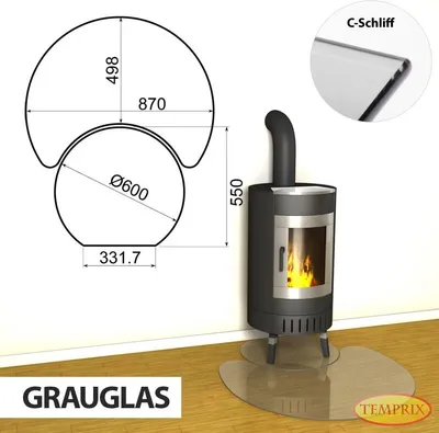 Produktbild von AKTION ! Kaminbodenplatte & Funkenschutzplatte - Funkenschutz für Kamin & Ofen - geteilte Saisonplatte Ontario - Grauglas