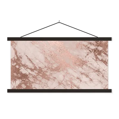 Produktbild von MuchoWow® Textilposter Marmor - Rosa - Luxus - Marmoroptik - Glitzer - Design 90x45 cm mit schwarzem Rahmen - Klemmleisten