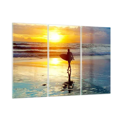 Produktbild von Bilder auf glas - Surfer sonnenuntergang ozean brett - 105x70cm - Glasbilder - Wandbilder - Kunstdruck - Wanddekoration aus Glas - Glas Bilder - Wandbild auf Glas - GCE105x70-2792