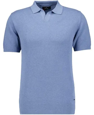 Ragman Strick-Pullover Kurzarm Resortkragen in blau