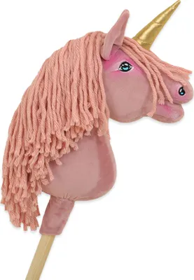 Obrázok produktu pre Jednorožec na palici, malý, tmavoružový s ružovou hrivou a zlatým rohom