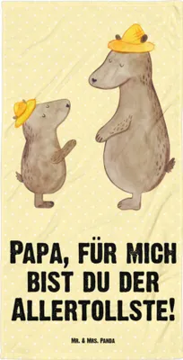 Produktbild von Mr. & Mrs. Panda XL Badehandtuch Bären mit Hut - Gelb Pastell - Geschenk, Handtuch, Strandtuch, Duschtuch, Vatertag, Family, Kinder, Duschhandtuch, Vorbild, Muttertag