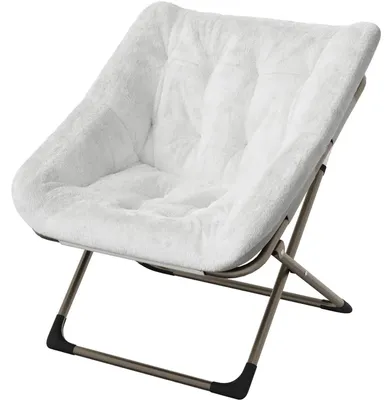 Obrázek produktu pro Skládací křeslo s podnožkou, potah z umělé kožešiny, prostorově úsporný design, bílá barva
