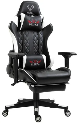 Produktbild von Chair Racing Chefsessel mit Fußstütze und ergonomsichen 4D-Armlehnen, ergonomischer Sportsitz Optik,Farbe:Schwarz/Weiß