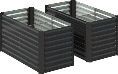 Produktbild von Hochbeet 2er-Set, Pflanzkasten, extra tief, Metall, 120 x 60 x 60 cm Dunkelgrau