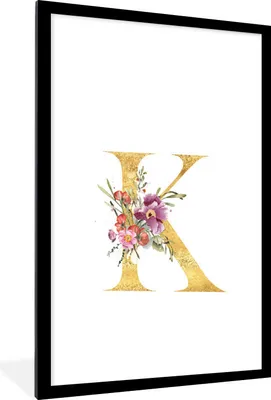 Produktbild von MuchoWow® MuchoWow® Gerahmtes Poster Blume - Buchstabe - Gold 60x90 cm - Poster mit zchwarzem Bilderrahmen - Dekoration - Wandposter Wohnzimmer - Hochwertig