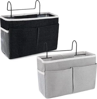 Imagen del producto de Uniqoos® - Juego de 2 organizadores colgantes para la cama: bolsas de almacenamiento impermeables de algodón y lino con marco de metal, hebilla de sujeción, color /beige