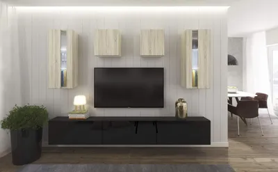 Image de Furnitech Meuble-paroi Salon - Meubles de salon avec LED Blanc - Meuble-paroi Suspendu Moderne - Étagères et meuble TV (AN291-17BS-HGM40 1B Grand)