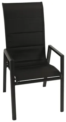 Produktbild von Gartensessel Stapelsessel Hochlehner, Alu anthrazit mit gepolsterter Kunstgewebesitzfläche schwarz, 6-er Set