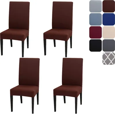 Produktbild von MODFU 4 Stück Stuhlhusse Stretch Anthrazit elastischer Universal Stuhlüberzug Esszimmer Stuhlbezug Dehnbar, Kaffeefarbe