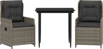 Produktbild von vidaXL 3-tlg. Garten-Essgruppe mit Kissen Grau Poly Rattan