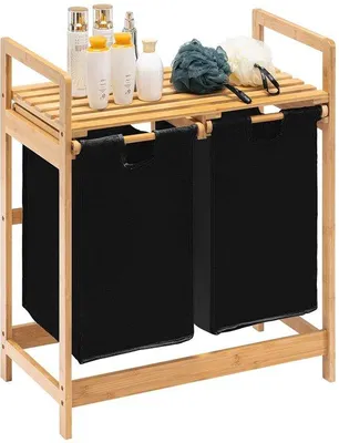 Produktbild von Bambus Wasmand mit 2 Auszugsbeutel, 73x64x33cm, schwarz