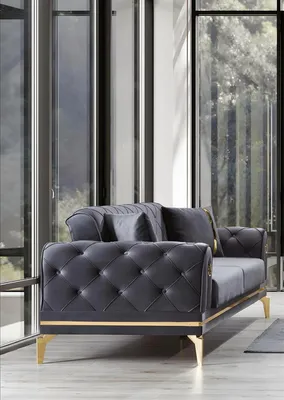 Produktbild von Chesterfield Graues Stoffsofa Designer Wohnzimmer Dreisitzer Textil 3-er